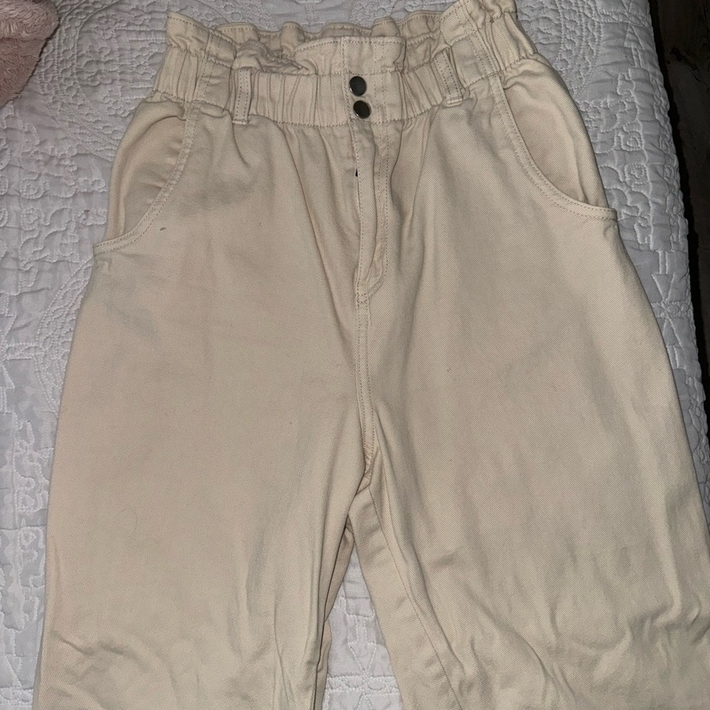 Beige Elastic Waist Bottoms Straight Leg. Size 4